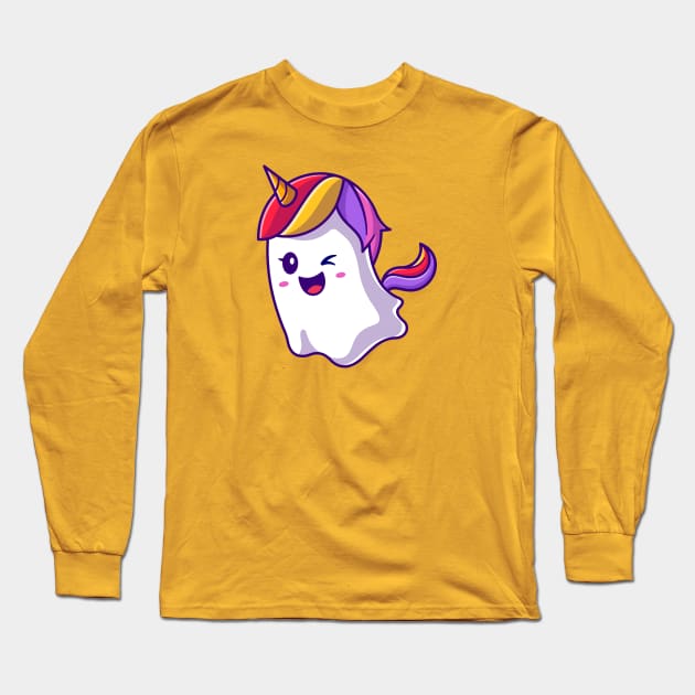Cute Unicorn Ghost Cartoon Long Sleeve T-Shirt by Catalyst Labs